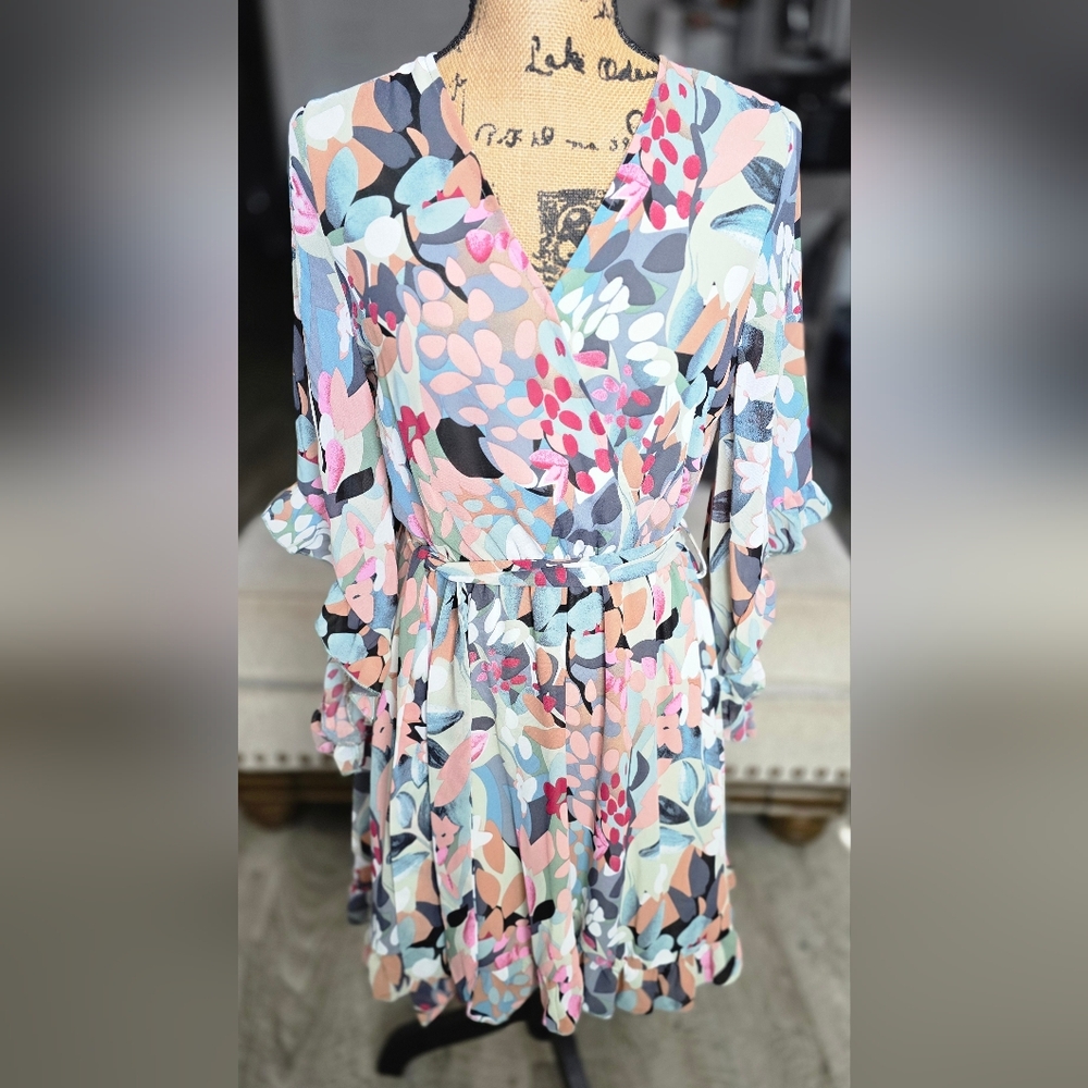 Floral Wrap Dress With Flutter Sleeves